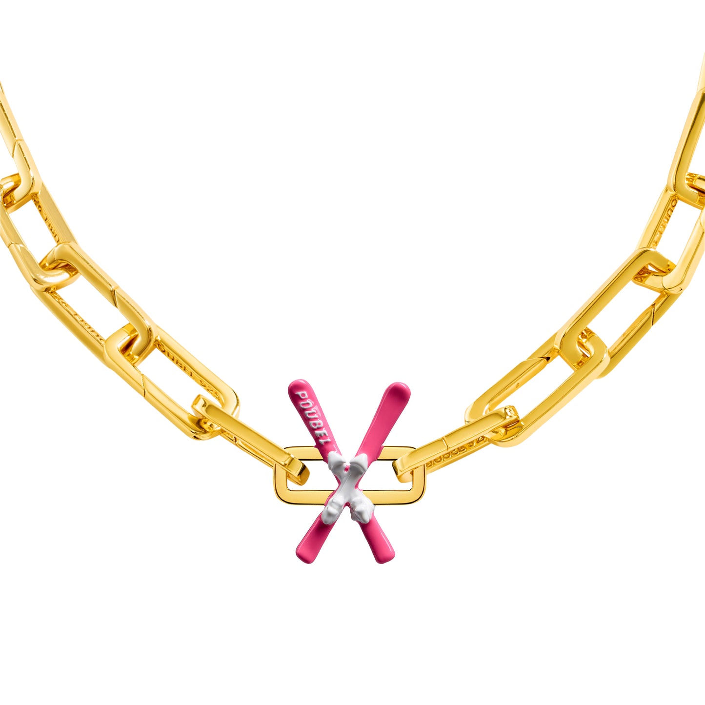 Pink Skis Charm (Gold)