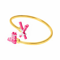Pink Skis & Pink Ski Boot Bangle (Gold)