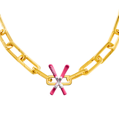 Pink Skis Charm (Gold)