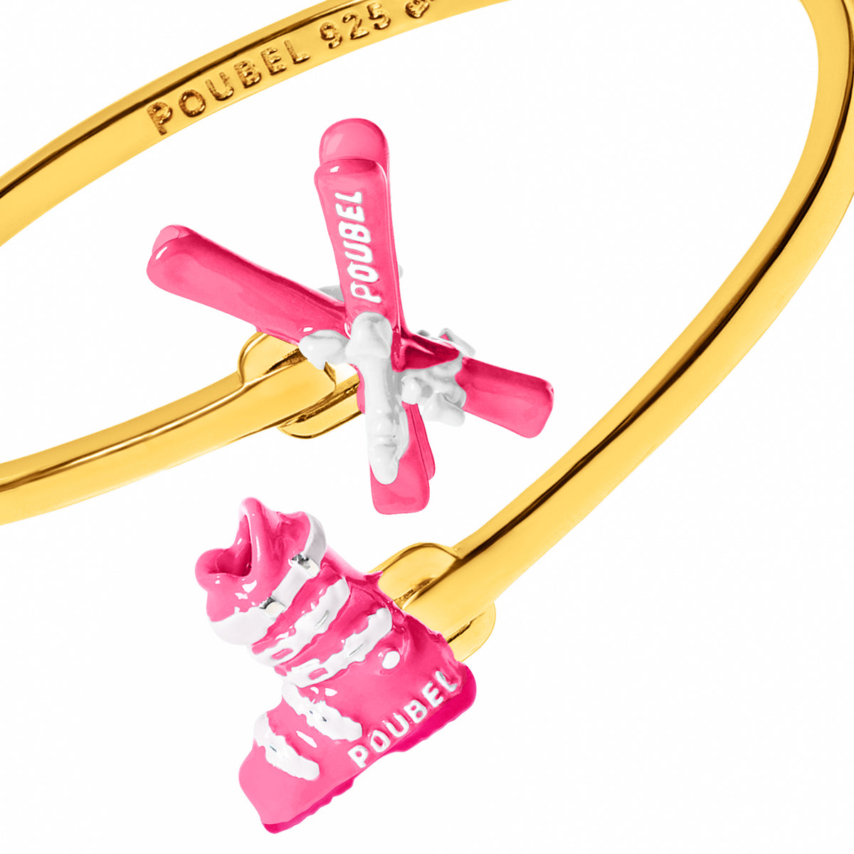 Pink Skis & Pink Ski Boot Bangle (Gold)