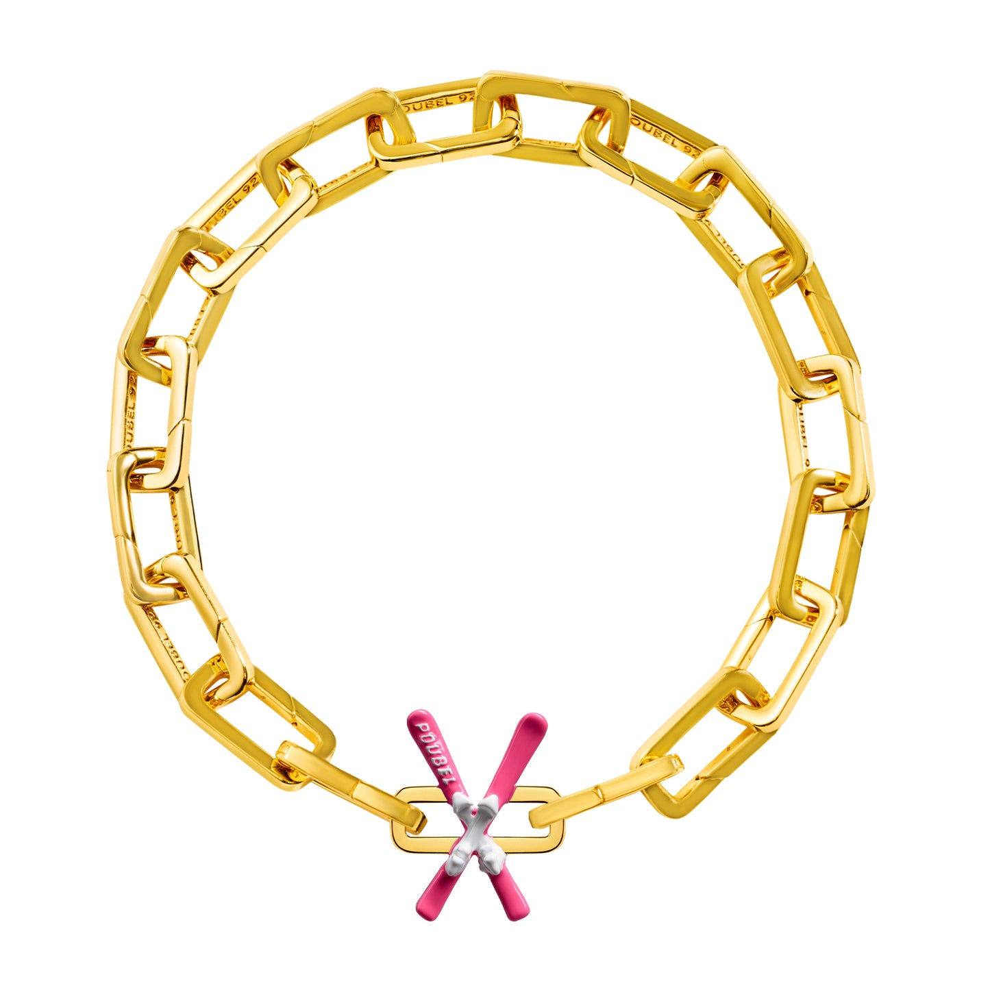 Pink Skis Charm (Gold)