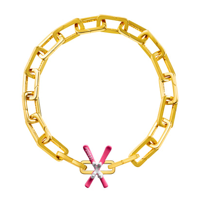 Pink Skis Charm (Gold)